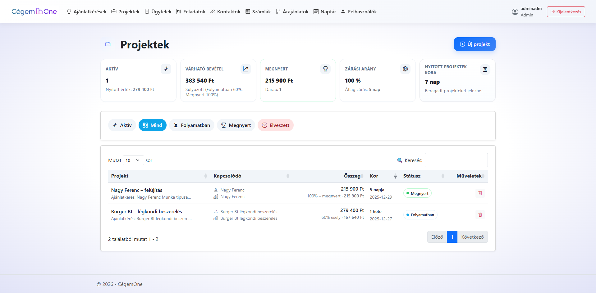 CégemOne – Projektek